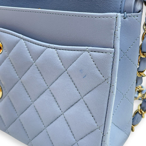 Classic Flap Small Blue Double Flap Bag in Lambskin Gold hardware