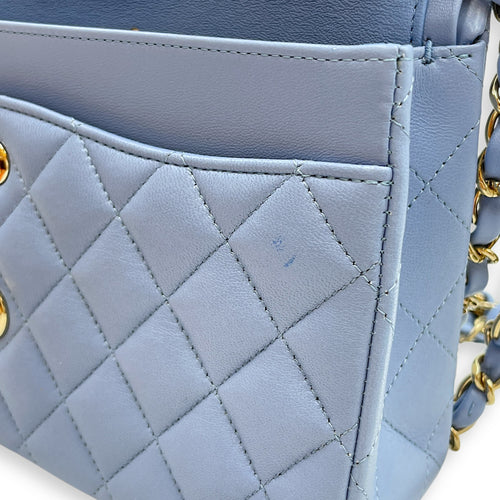 Classic Flap Medium Blue Double Flap Bag in Lambskin, Gold hardware