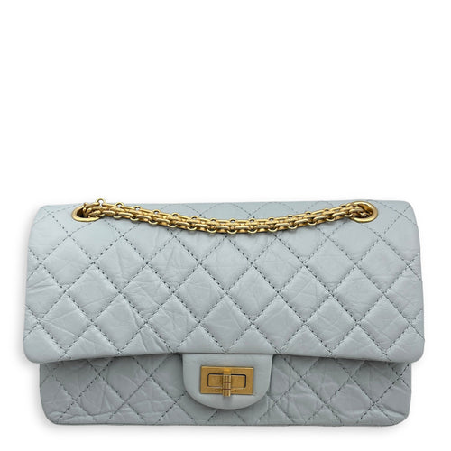Reissue 2.55 Blue Double Flap Bag in Distressed Leather Gold hardware CL2509-15336 1