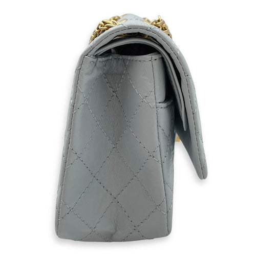 Reissue 2.55 Blue Double Flap Bag in Distressed Leather Gold hardware