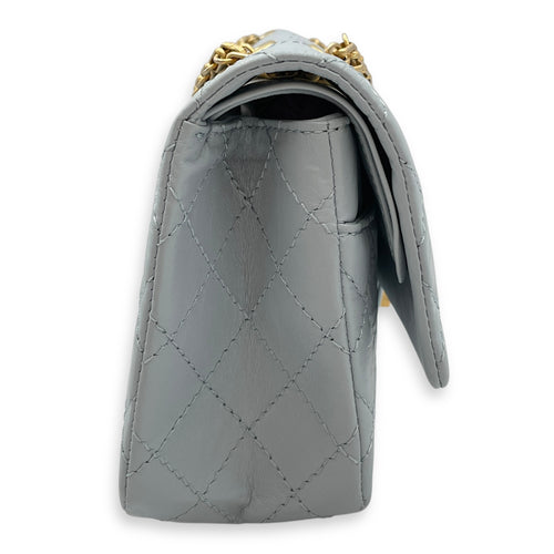Reissue 2.55 Blue Double Flap Bag in Distressed Leather, Gold hardware