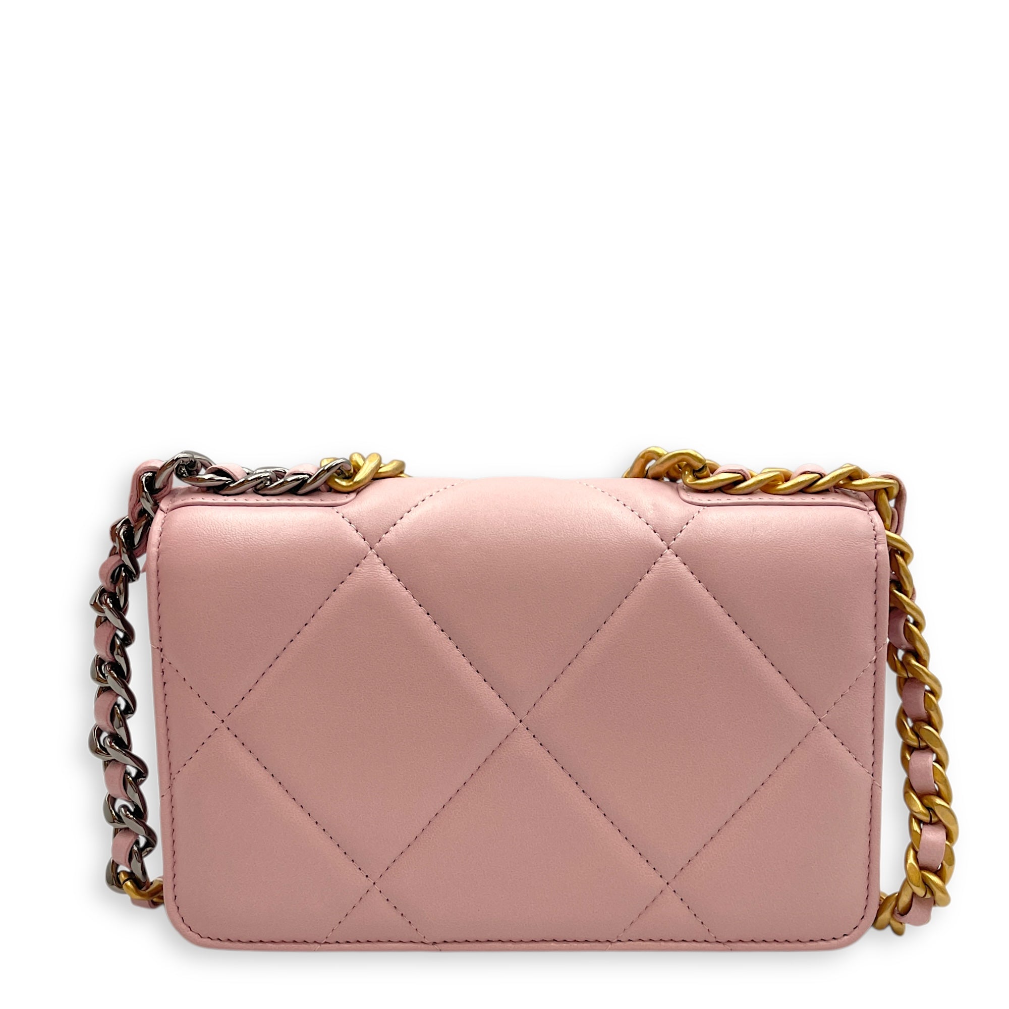 CC Pink Wallet on Chain in Lambskin, Tri-tone hardware hardware