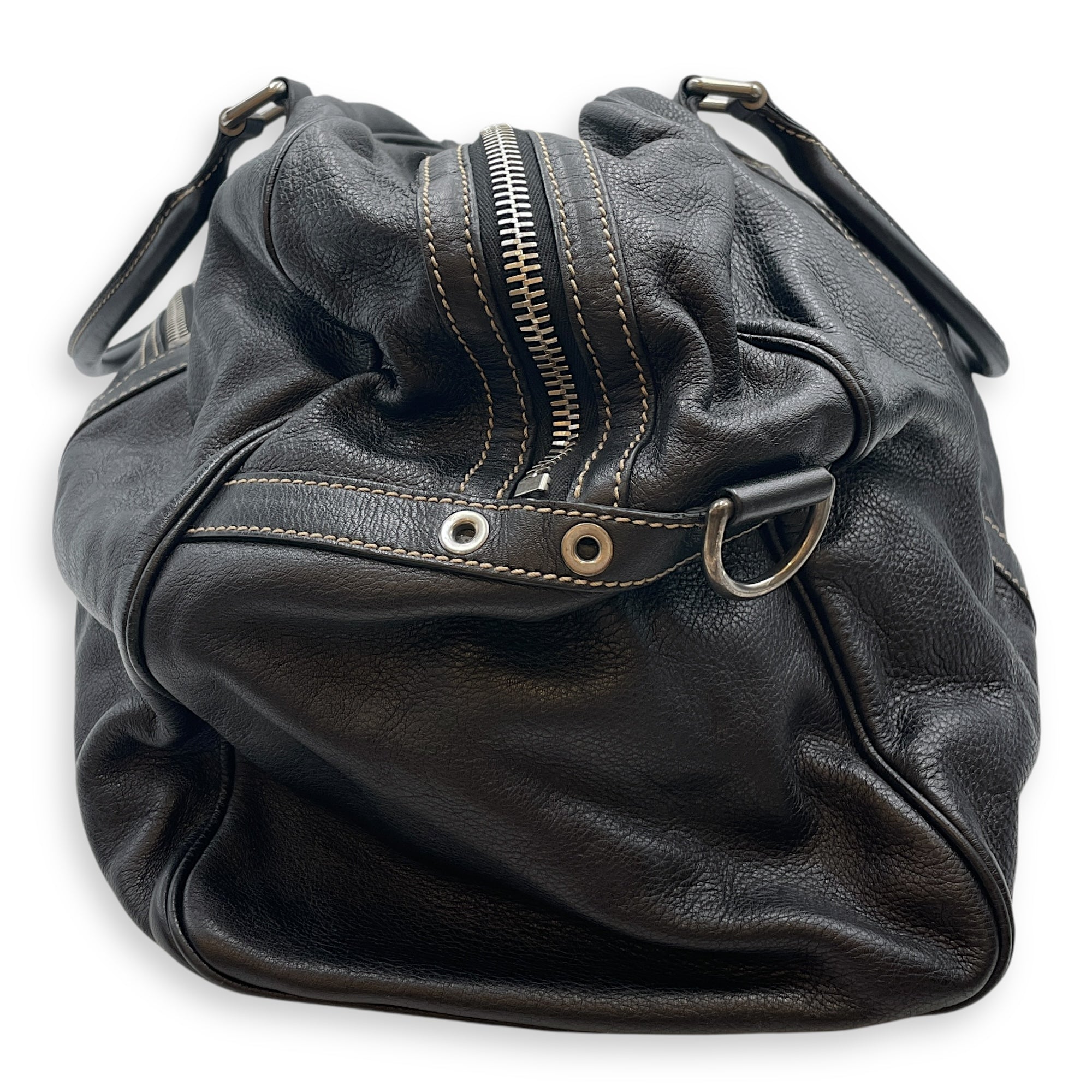 Duffle Black Bag in Calfskin, Silver hardware