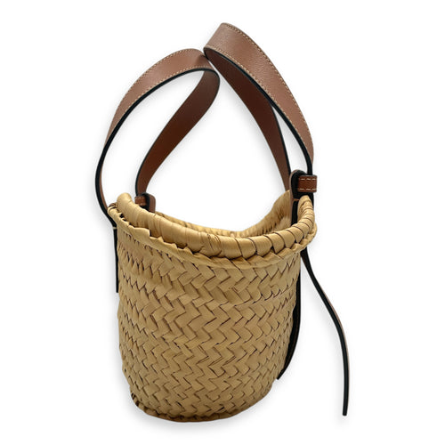 Basket Brown Top Handle Bag in Rattan, Silver hardware