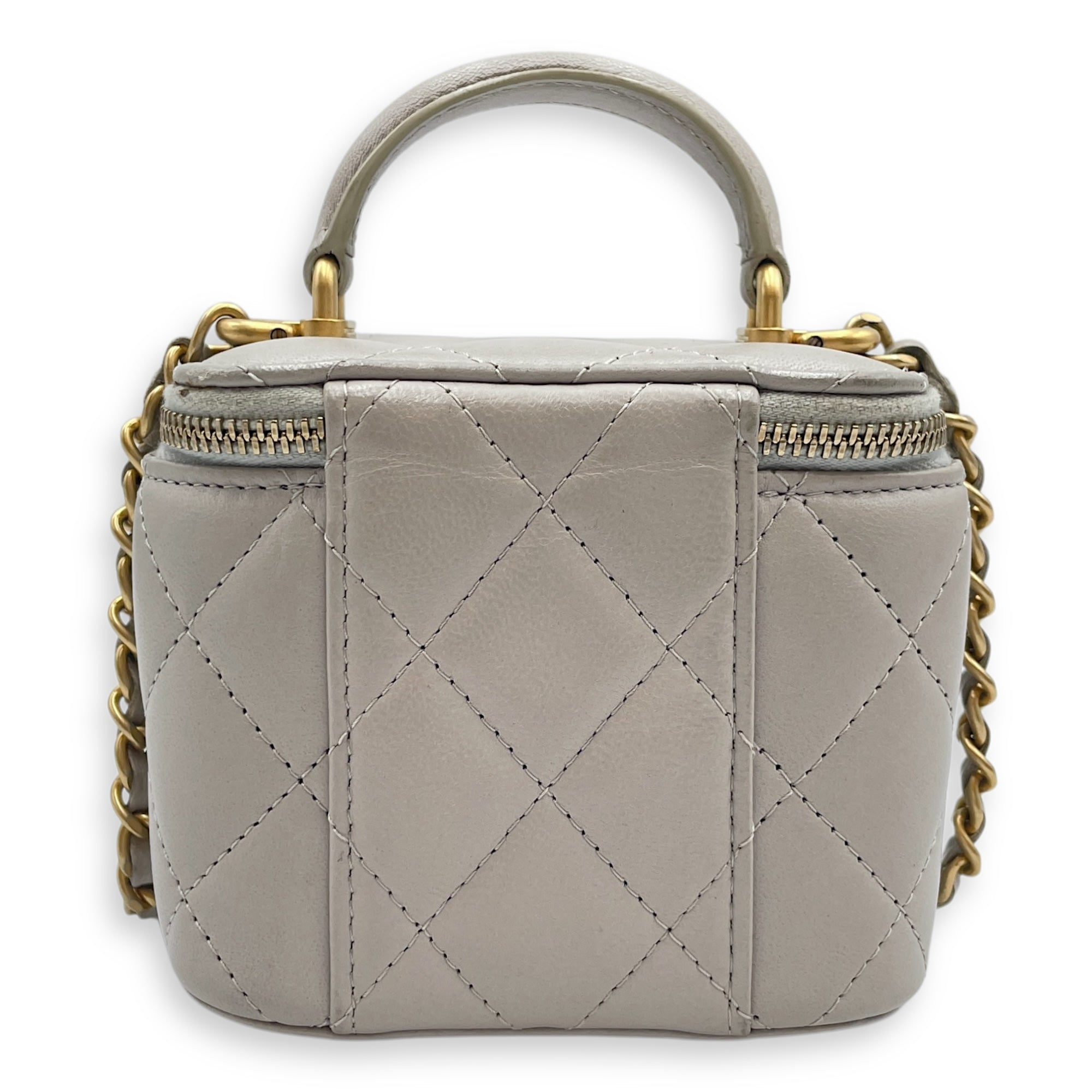CC Mini Grey Vanity Bag in Lambskin, Gold hardware
