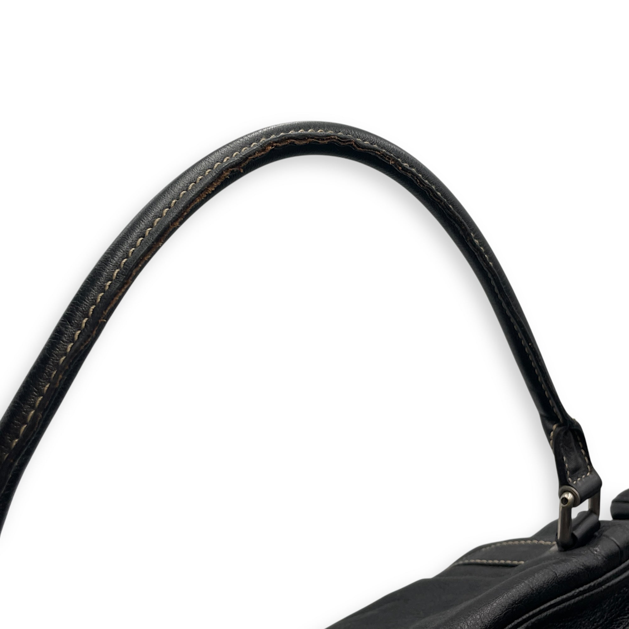 Duffle Black Bag in Calfskin, Silver hardware
