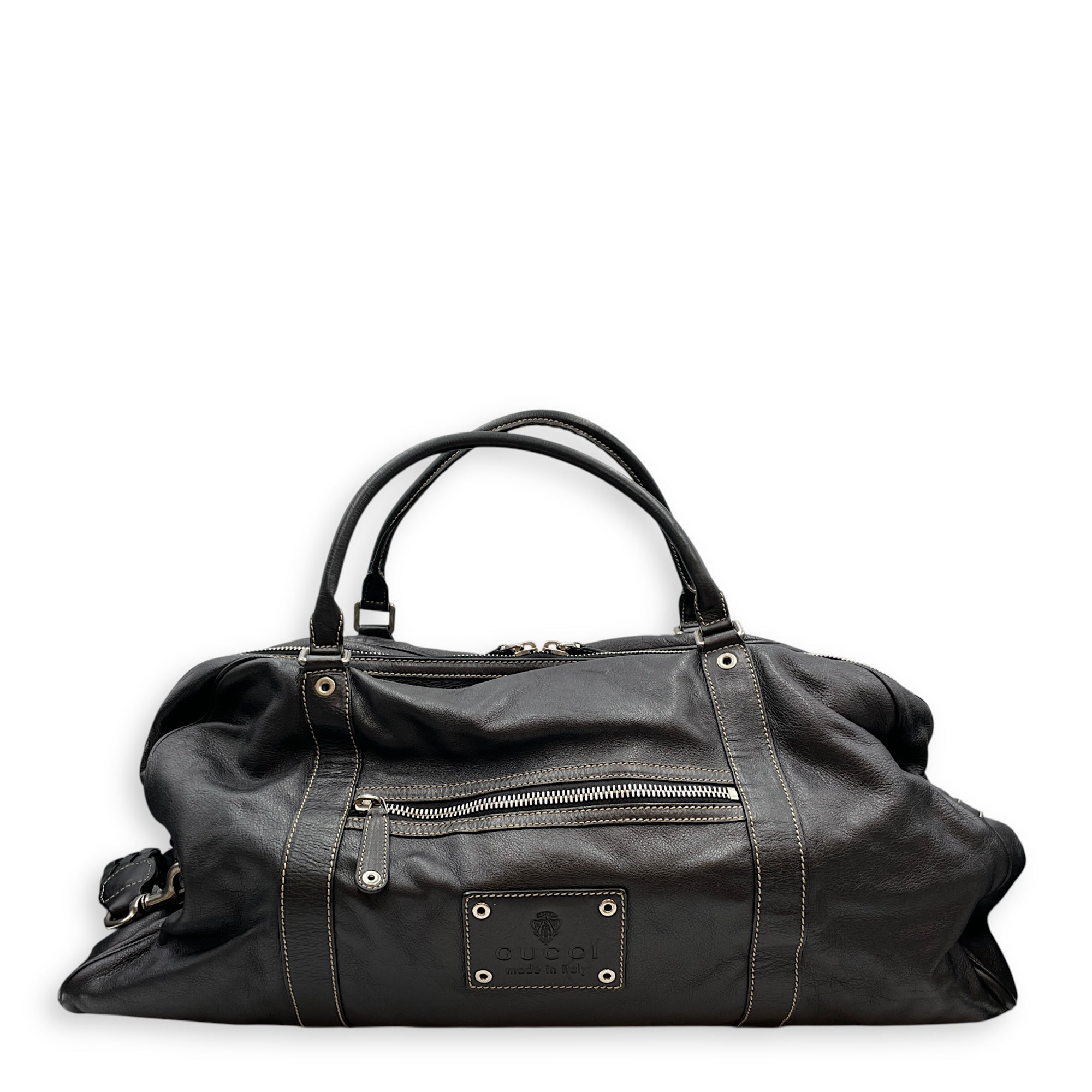 Duffle Black Bag in Calfskin, Silver hardware