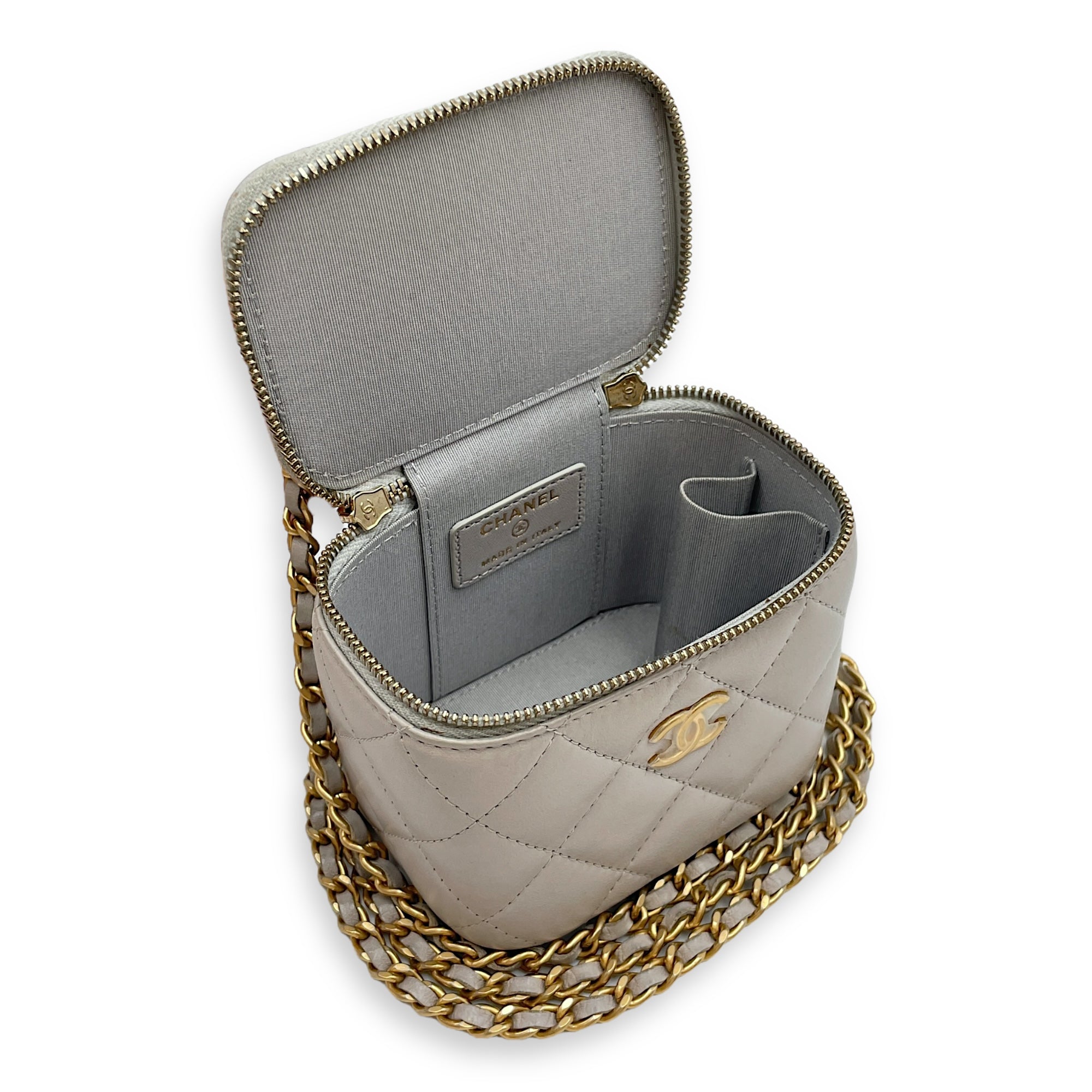CC Mini Grey Vanity Bag in Lambskin, Gold hardware