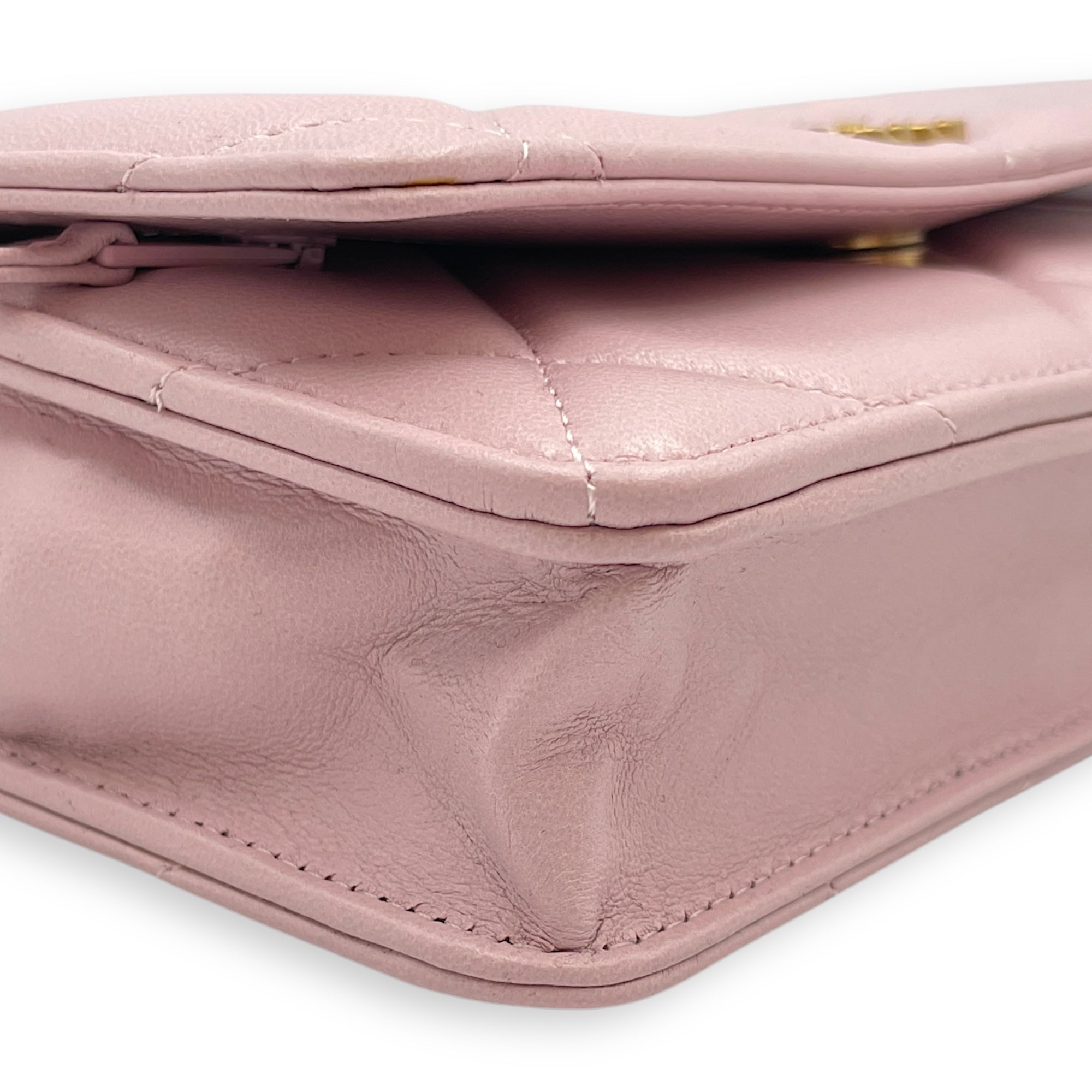 CC Pink Wallet on Chain in Lambskin, Tri-tone hardware hardware