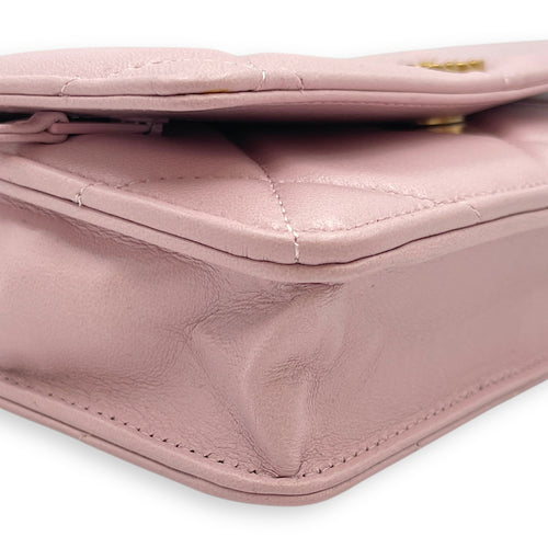 CC Pink Wallet on Chain in Lambskin, Tri-tone hardware hardware