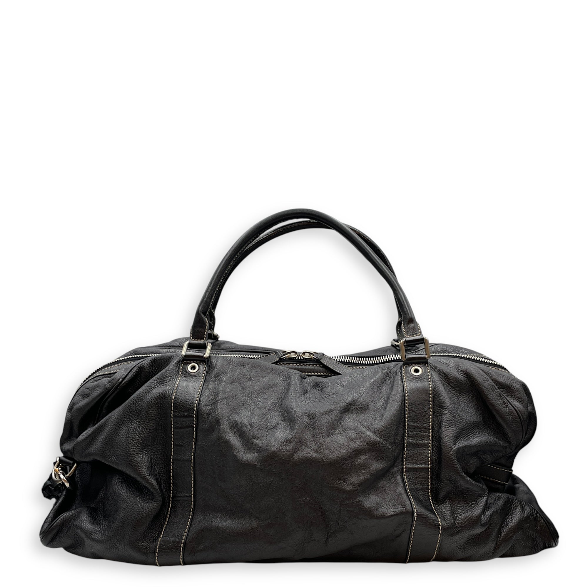 Duffle Black Bag in Calfskin, Silver hardware
