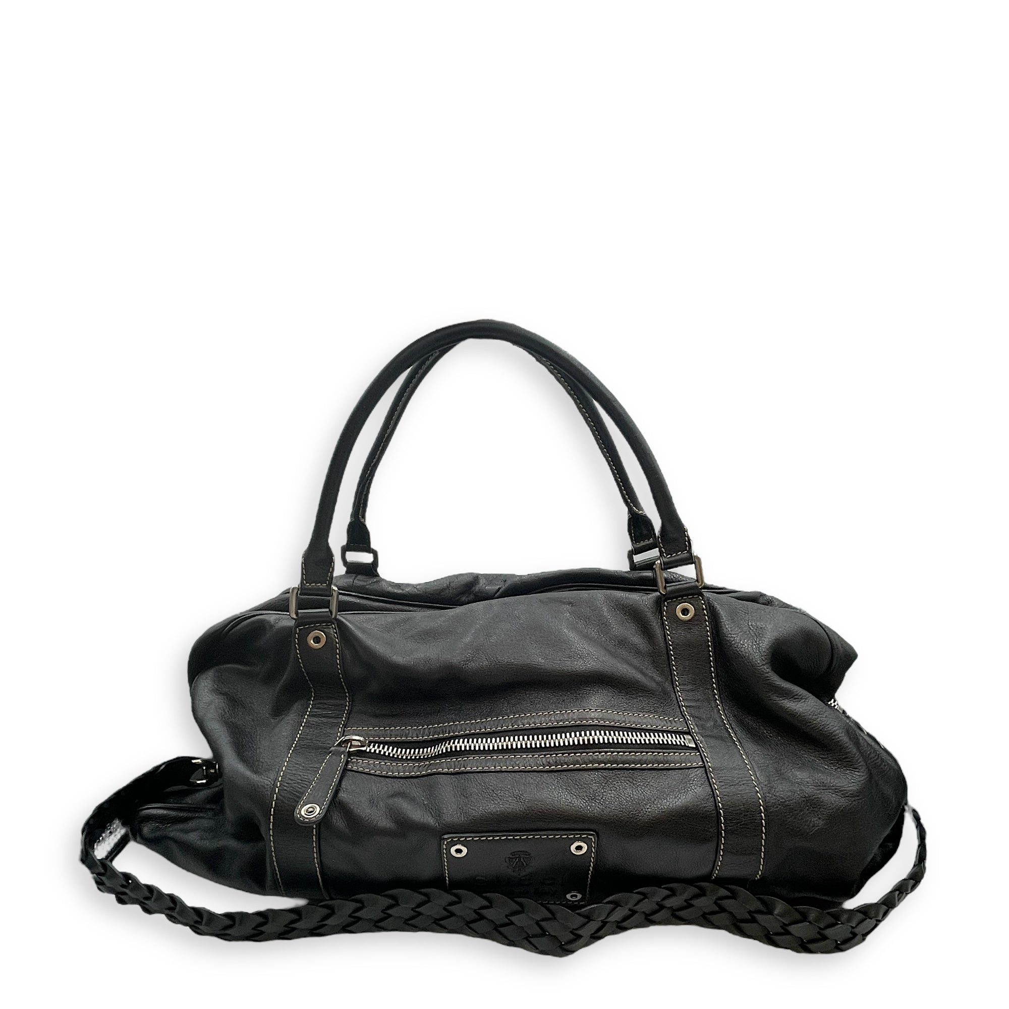 Duffle Black Bag in Calfskin, Silver hardware