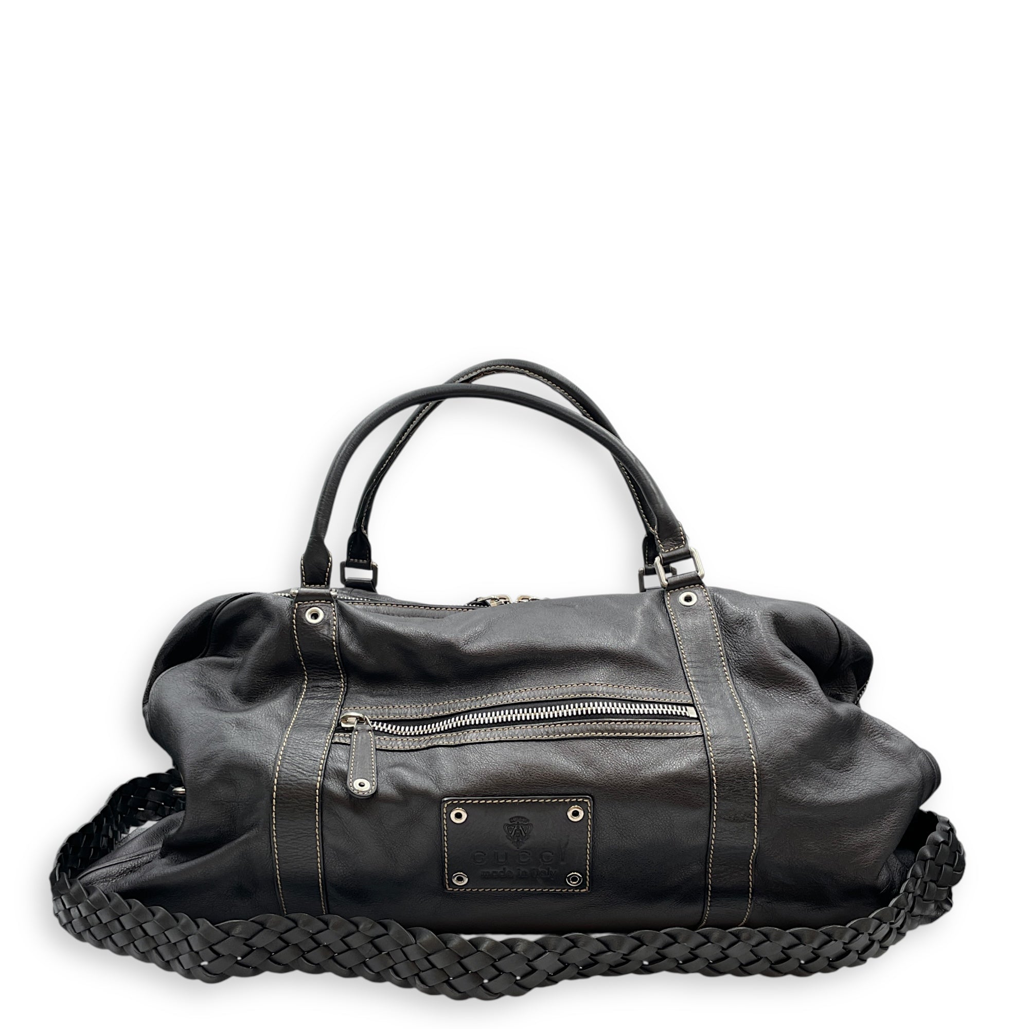 Duffle Black Bag in Calfskin, Silver hardware