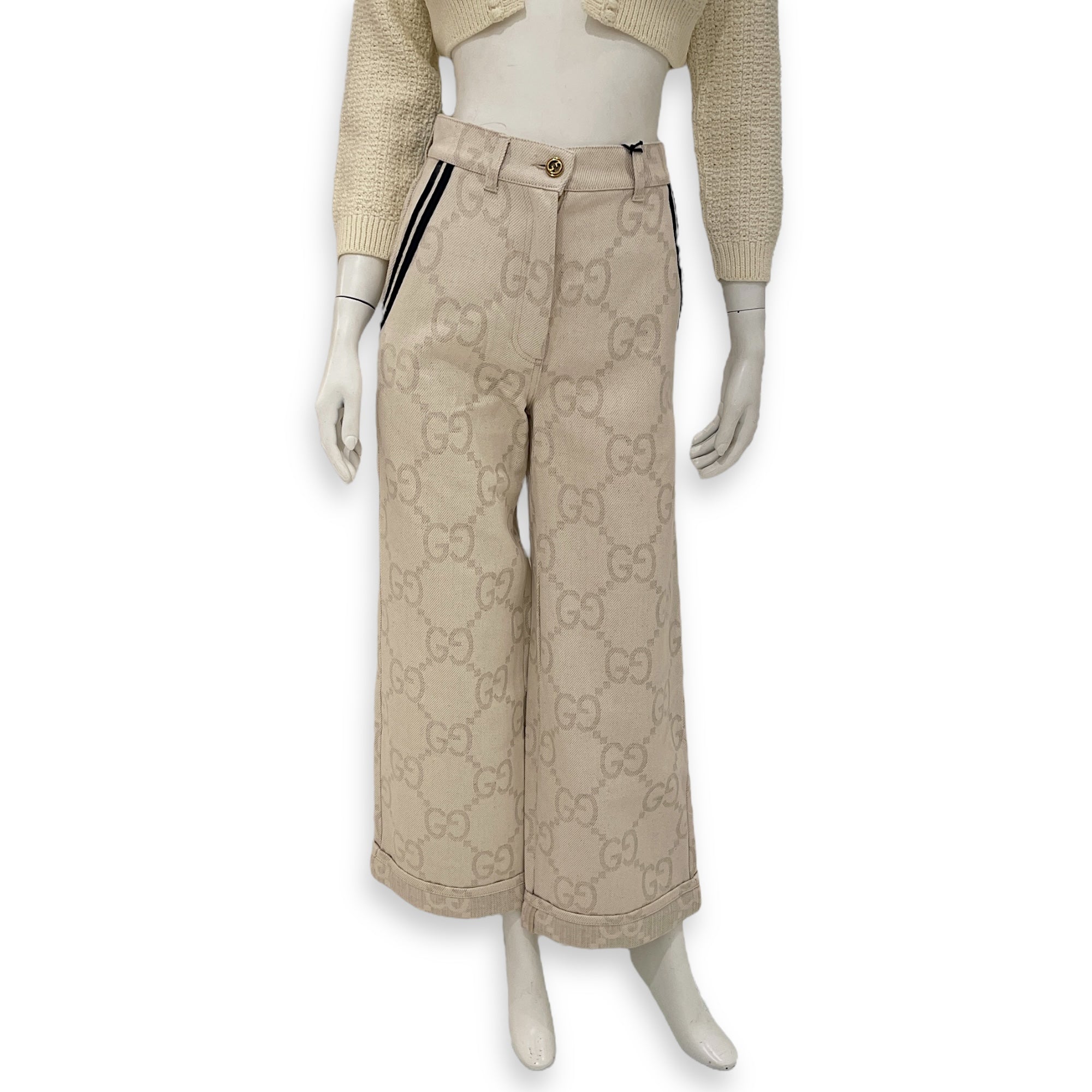 GG Logo All Over Maxi Wide Leg Trousers 24 White Ready-To-Wear