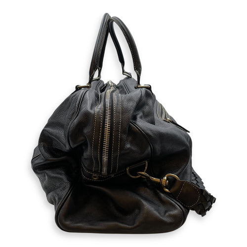 Duffle Black Bag in Calfskin, Silver hardware