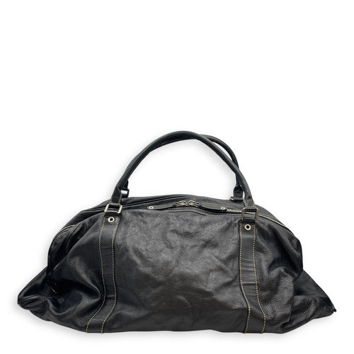 Duffle Black Bag in Calfskin, Silver hardware