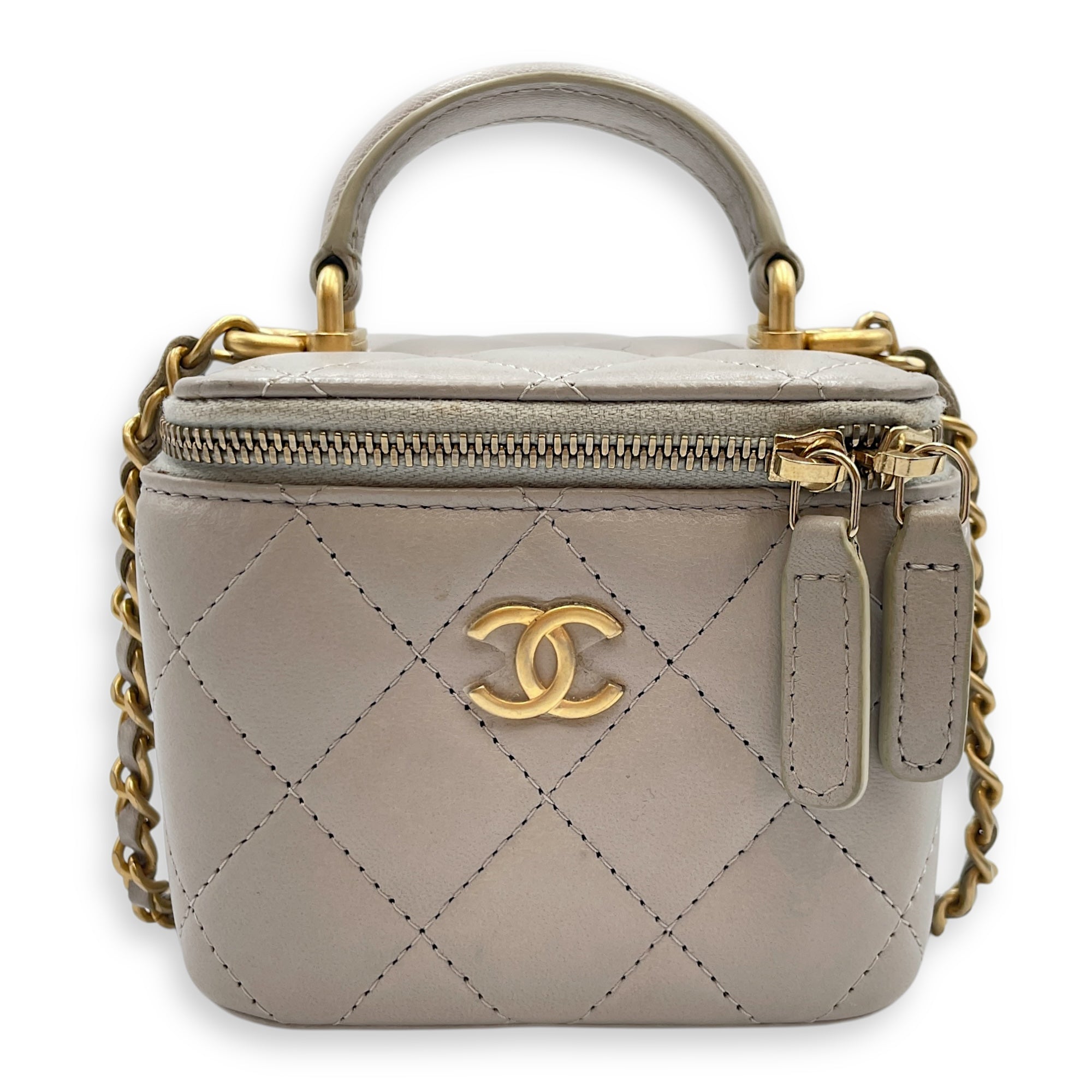 CC Mini Grey Vanity Bag in Lambskin, Gold hardware
