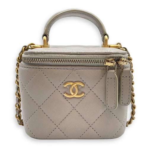 CC Mini Grey Vanity Bag in Lambskin, Gold hardware