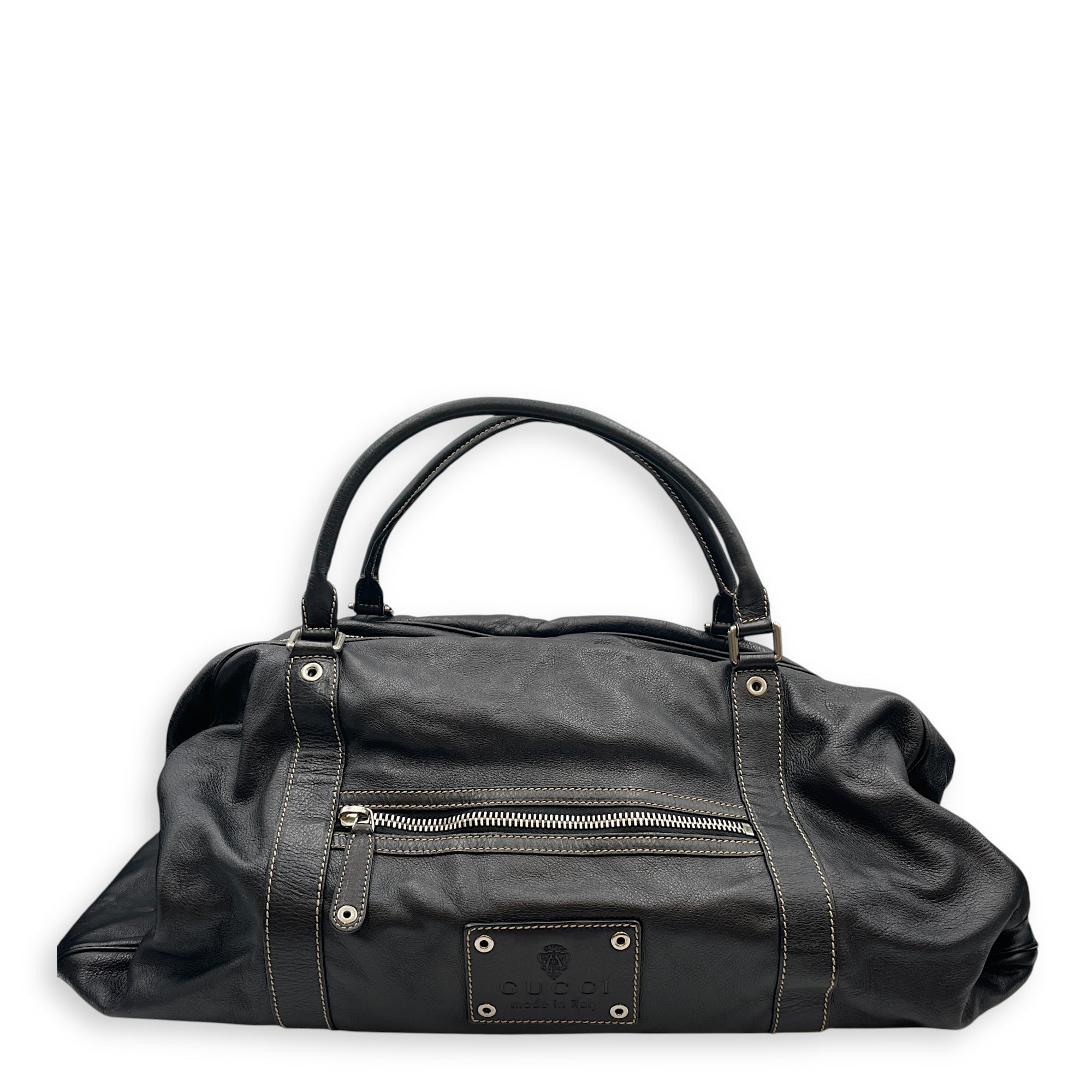 Duffle Black Bag in Calfskin, Silver hardware