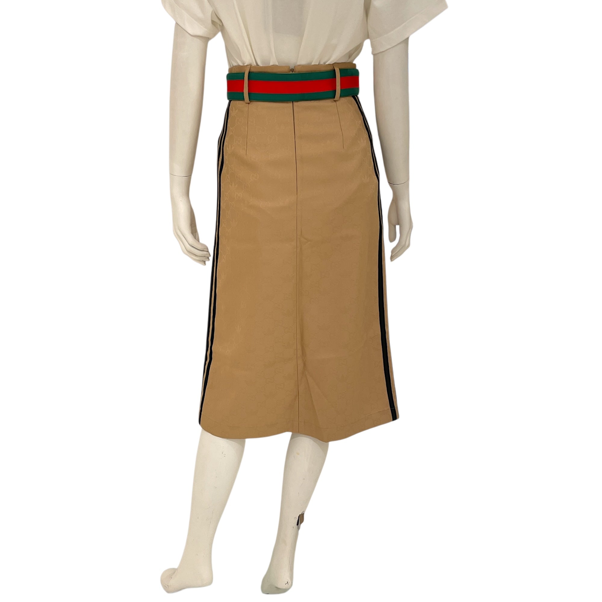 GG x Adidas Jacquard Belt Mid-Length Skirt 38 Brown Ready-To-Wear in Polyester, Gold hardware