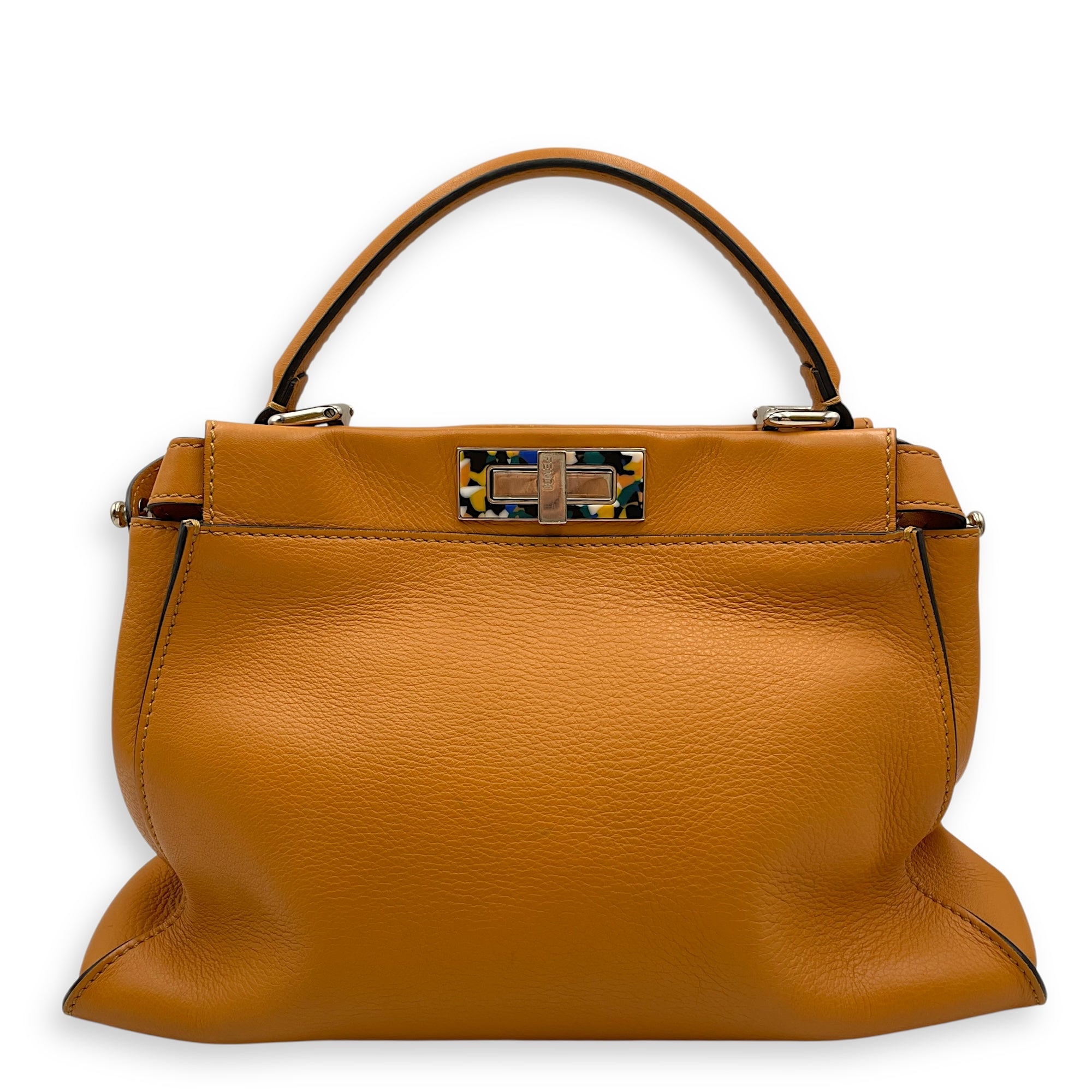 Peekaboo Medium Yellow Shoulder Bag in Calfskin, Silver hardware