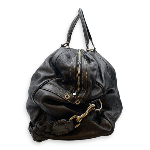 Duffle Black Bag in Calfskin, Silver hardware