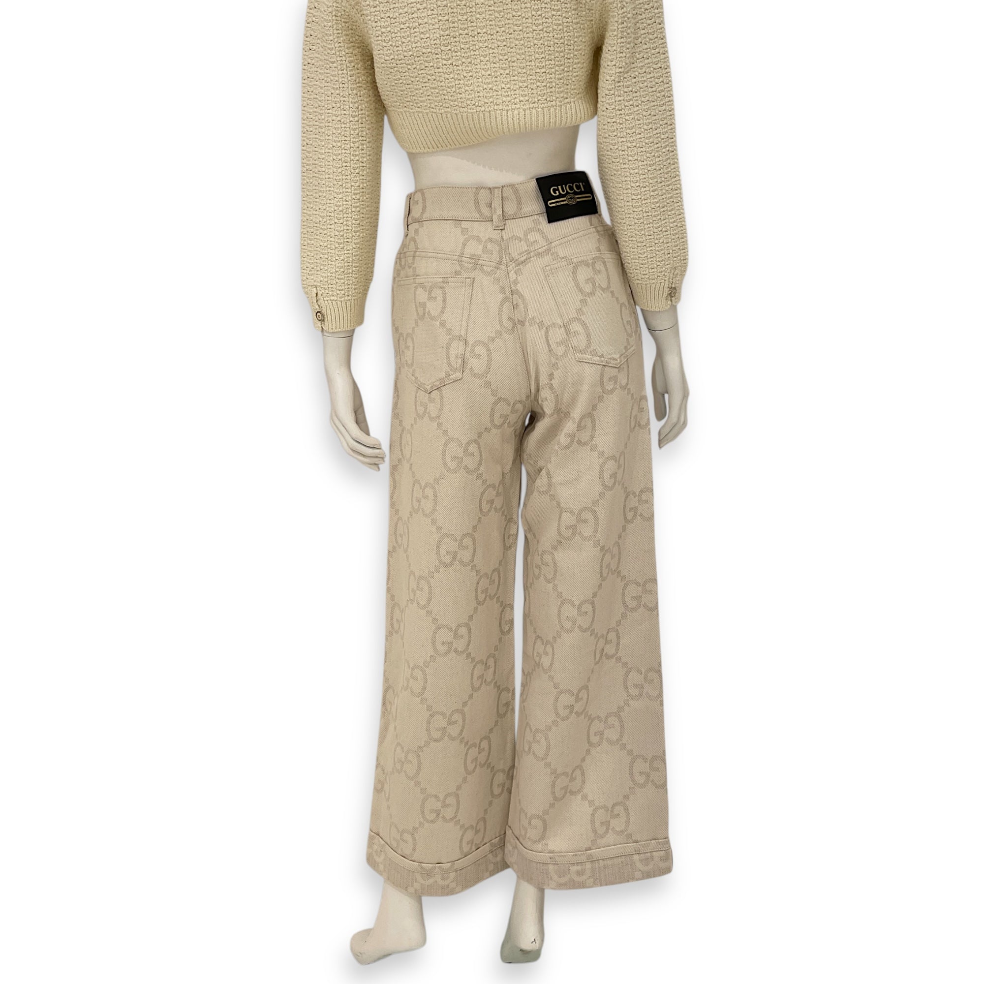 GG Logo All Over Maxi Wide Leg Trousers 24 White Ready-To-Wear