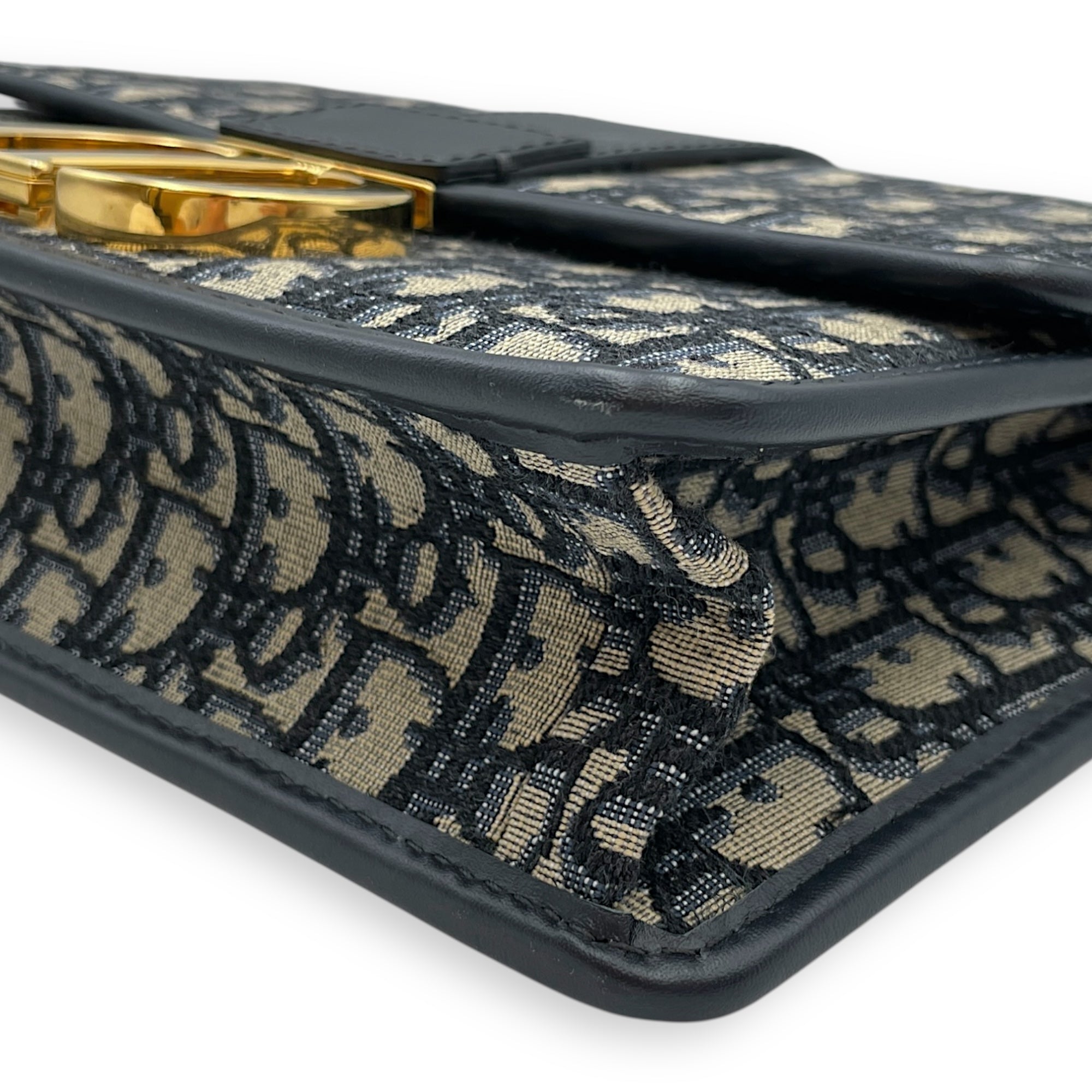 Oblique Montaigne 24cm Blue Crossbody Bag in Canvas, Gold hardware