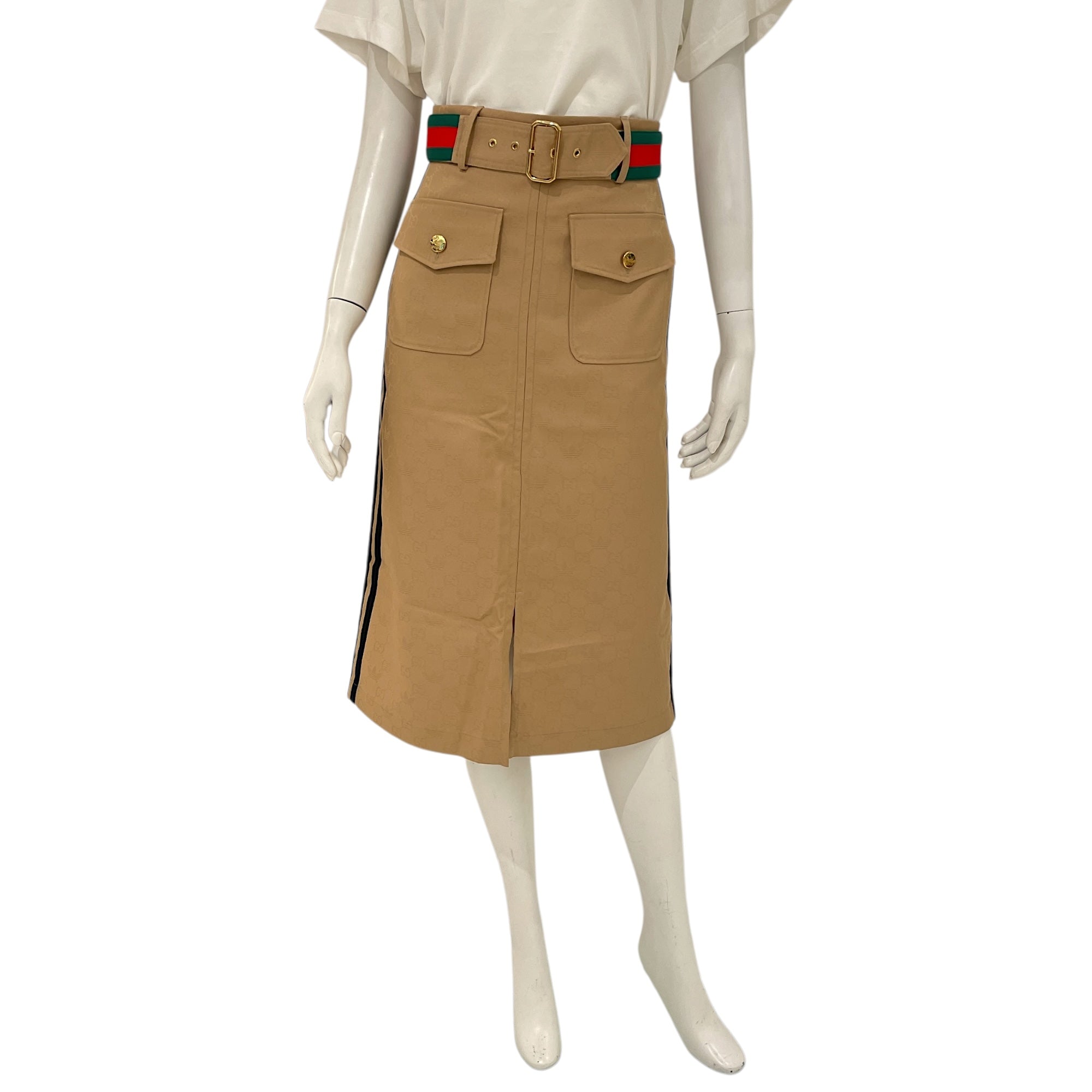 GG x Adidas Jacquard Belt Mid-Length Skirt 38 Brown Ready-To-Wear in Polyester, Gold hardware