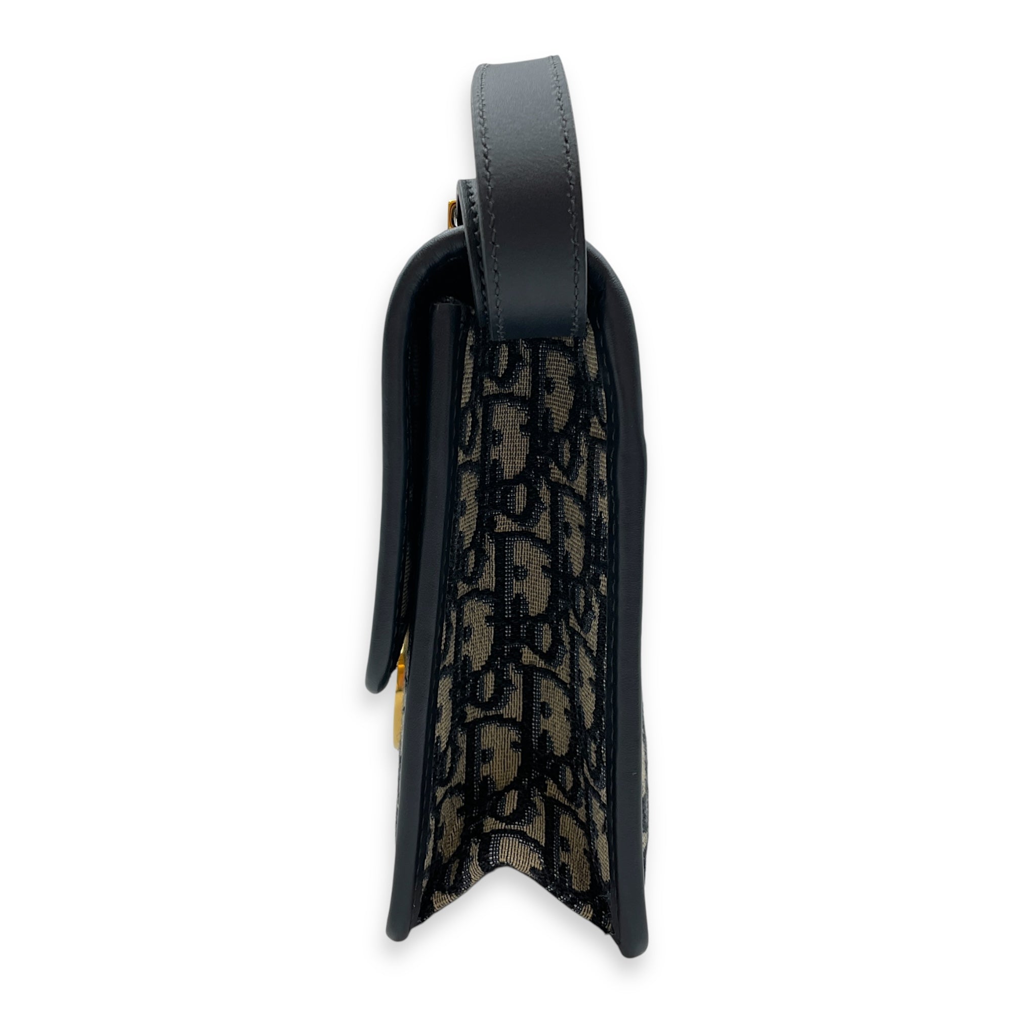 Oblique Montaigne 24cm Blue Crossbody Bag in Canvas, Gold hardware