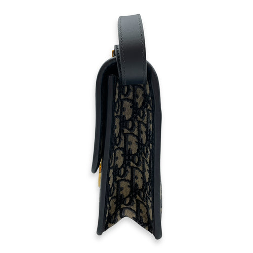 Oblique Montaigne 24cm Blue Crossbody Bag in Canvas, Gold hardware
