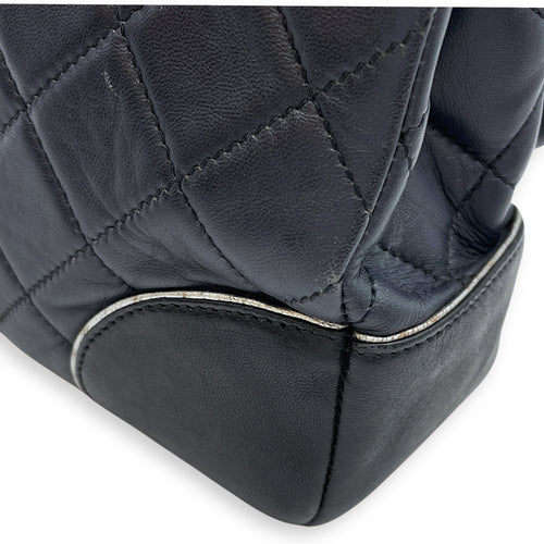 Tyrolean Paris Salzburg Single Large Black/Blue Flap Bag in Lambskin, Silver hardware