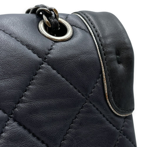 Tyrolean Paris Salzburg Single Large Black/Blue Flap Bag in Lambskin, Silver hardware
