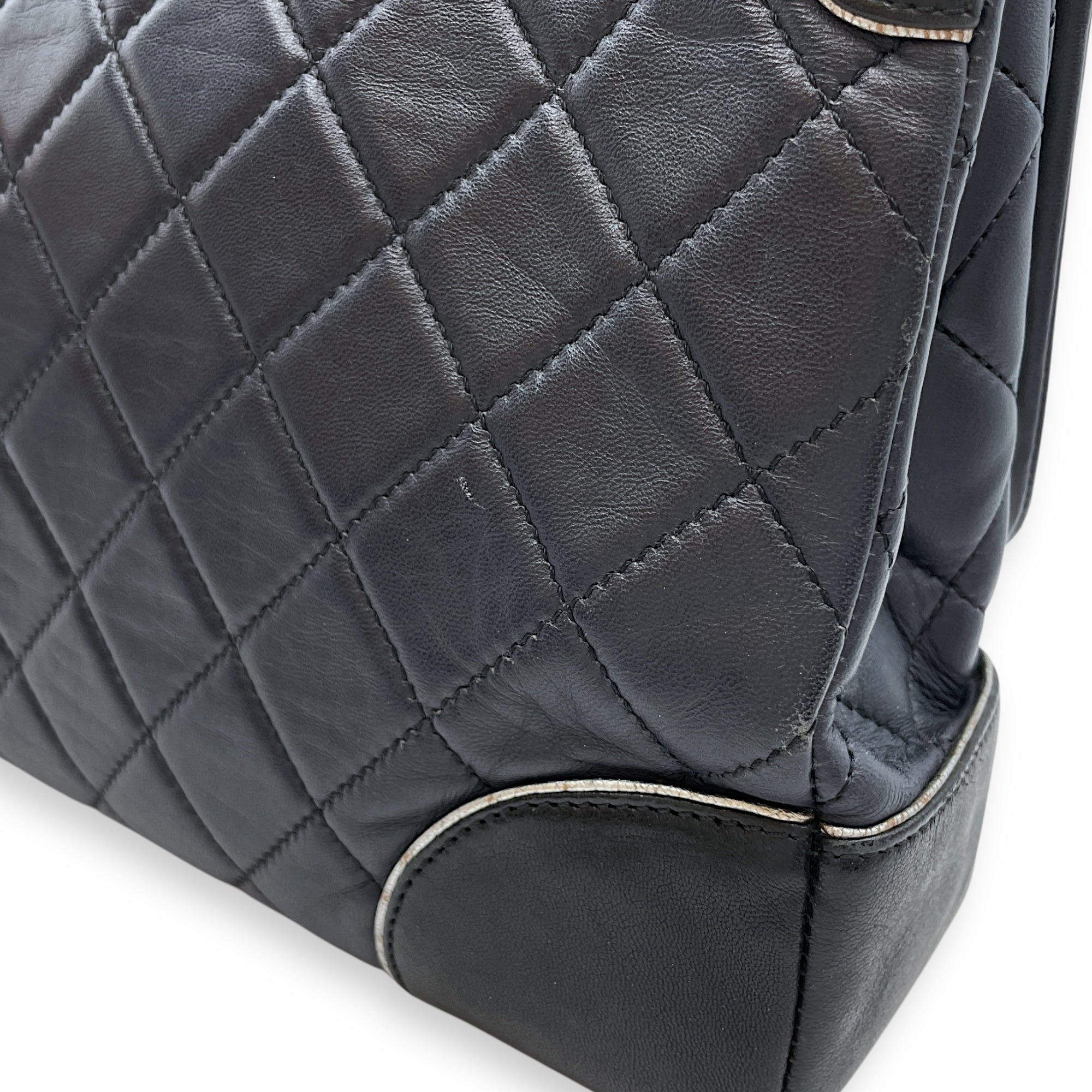 Tyrolean Paris Salzburg Single Large Black/Blue Flap Bag in Lambskin, Silver hardware