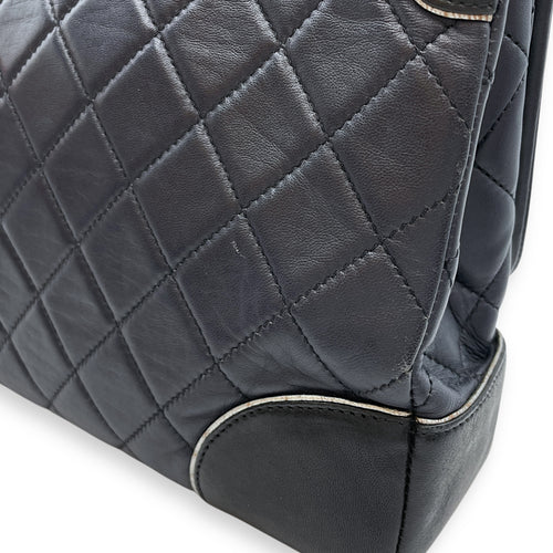 Tyrolean Paris Salzburg Single Large Black/Blue Flap Bag in Lambskin, Silver hardware