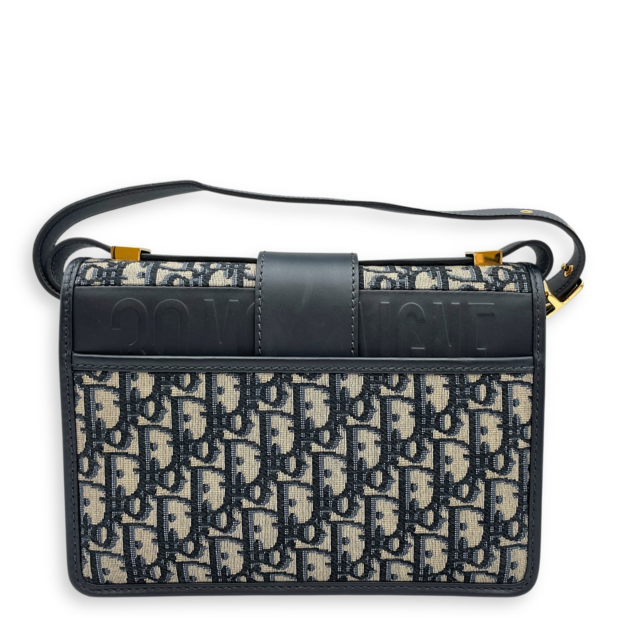 Oblique Montaigne 24cm Blue Crossbody Bag in Canvas, Gold hardware