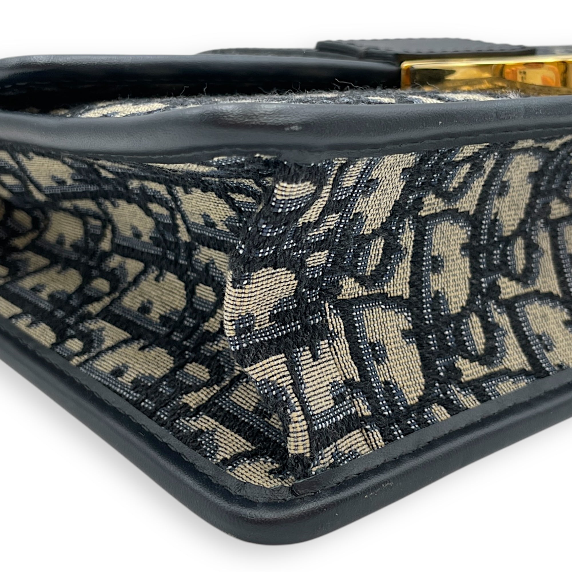 Oblique Montaigne 24cm Blue Crossbody Bag in Canvas, Gold hardware