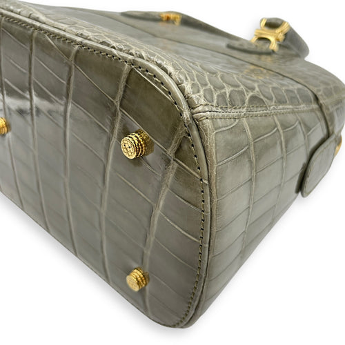 Crocodile 29cm Green Top Handle Bag, Gold hardware