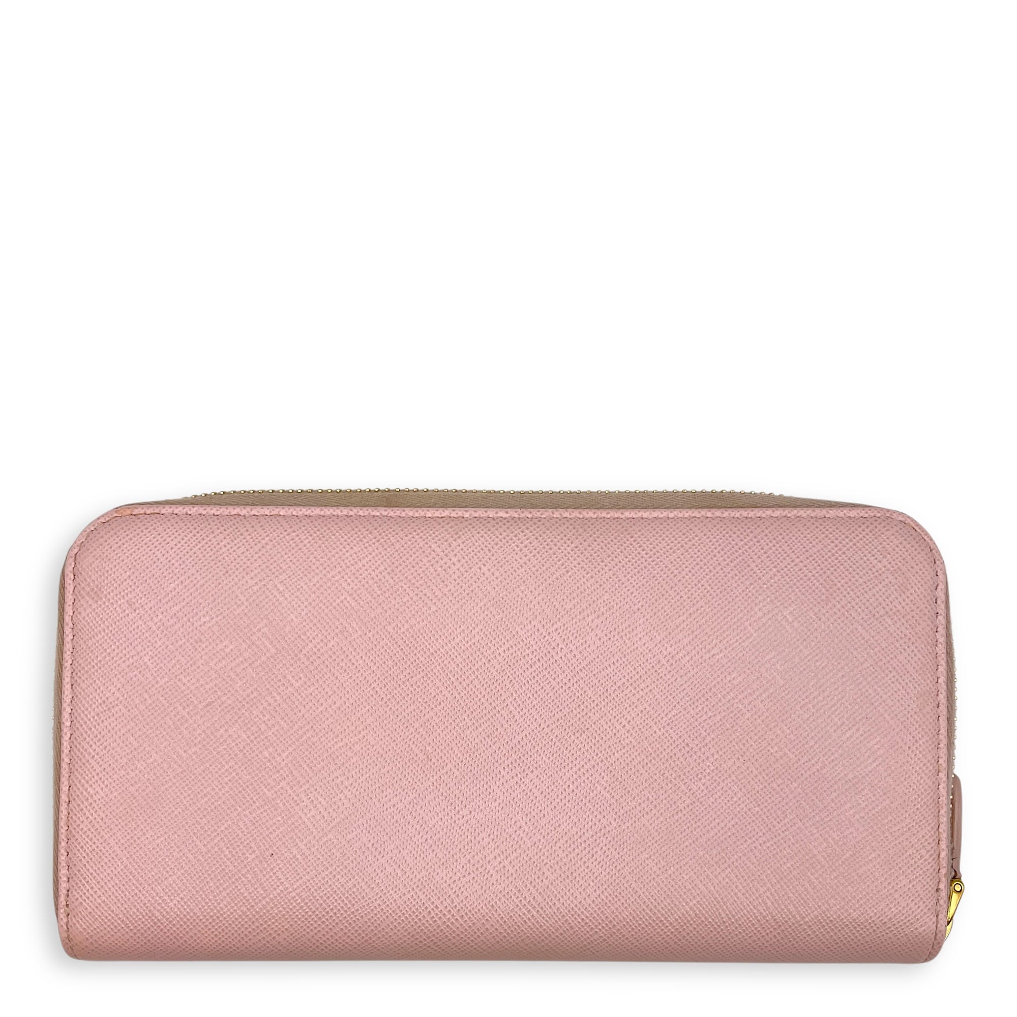 Zippy Long Pale Pink Wallet in Saffiano Leather, Gold hardware