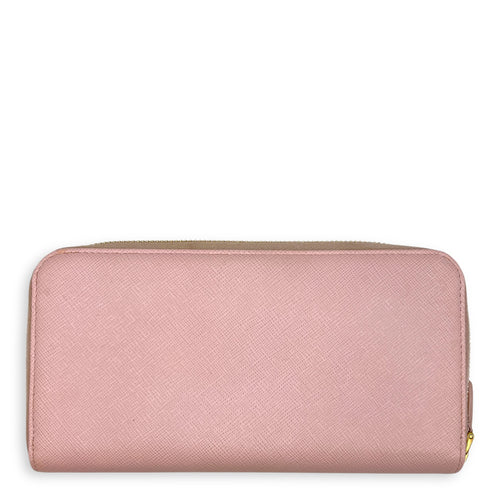 Zippy Long Pale Pink Wallet in Saffiano Leather, Gold hardware