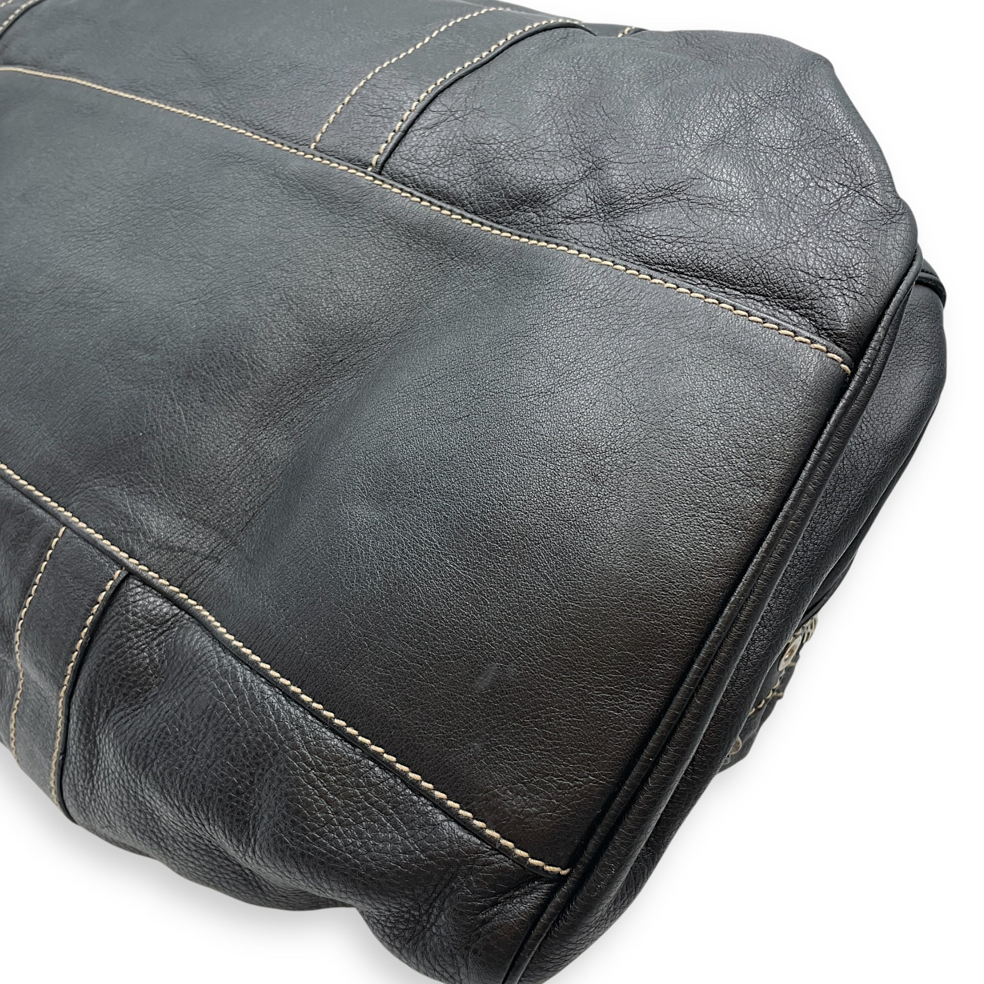 Duffle Black Bag in Calfskin, Silver hardware