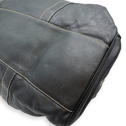 Duffle Black Bag in Calfskin, Silver hardware