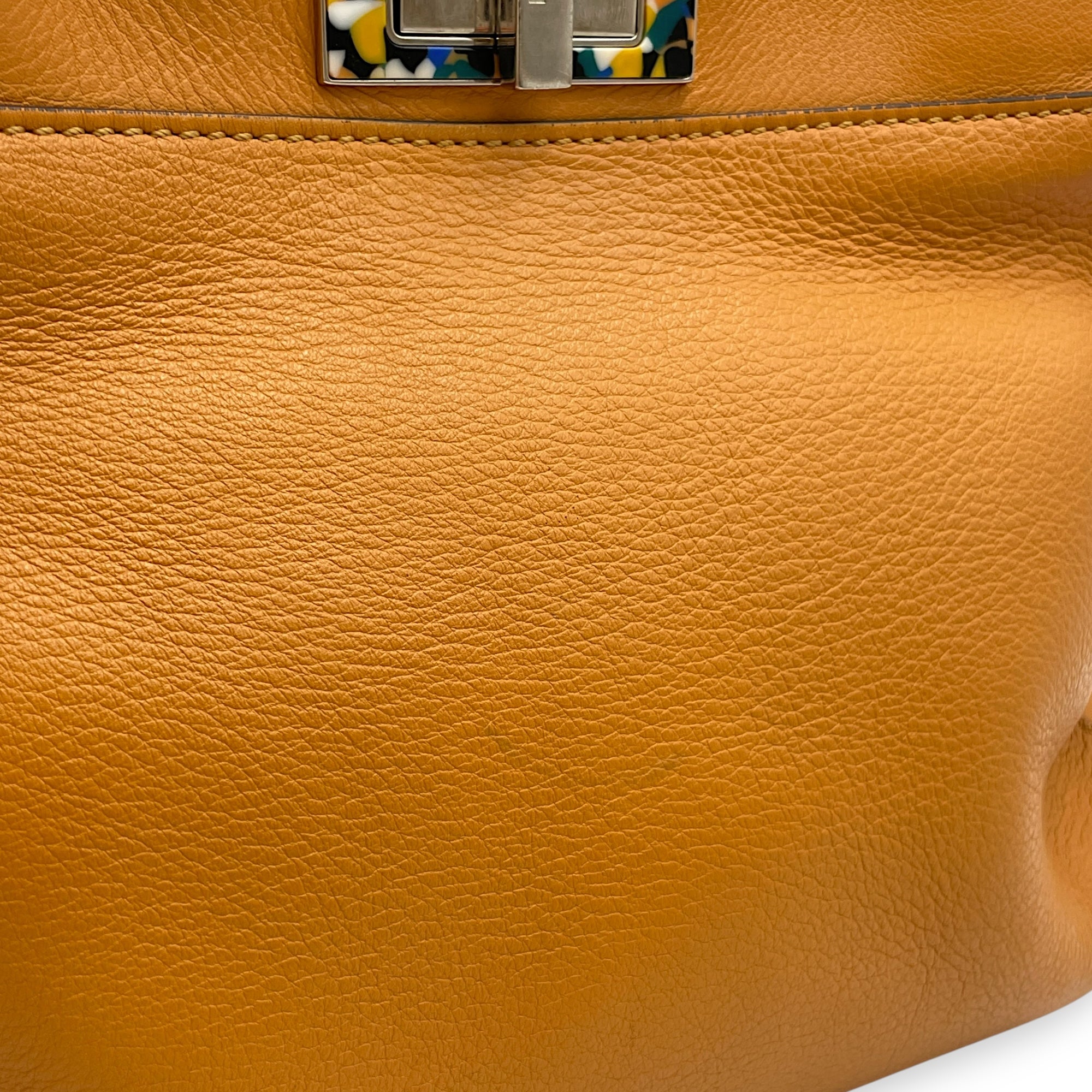 Peekaboo Medium Yellow Shoulder Bag in Calfskin, Silver hardware
