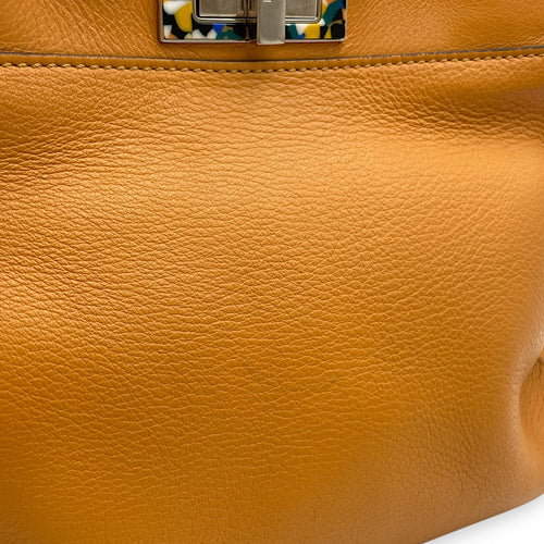 Peekaboo Medium Yellow Shoulder Bag in Calfskin, Silver hardware