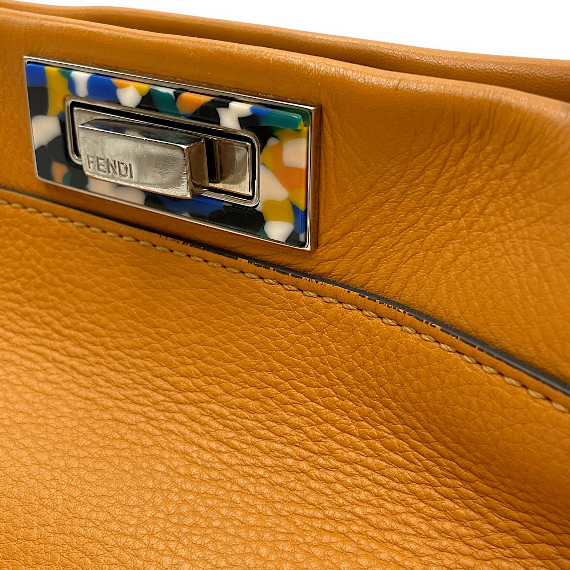 Peekaboo Medium Yellow Shoulder Bag in Calfskin, Silver hardware