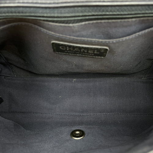 Tyrolean Paris Salzburg Single Large Black/Blue Flap Bag in Lambskin, Silver hardware
