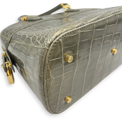 Crocodile 29cm Green Top Handle Bag, Gold hardware