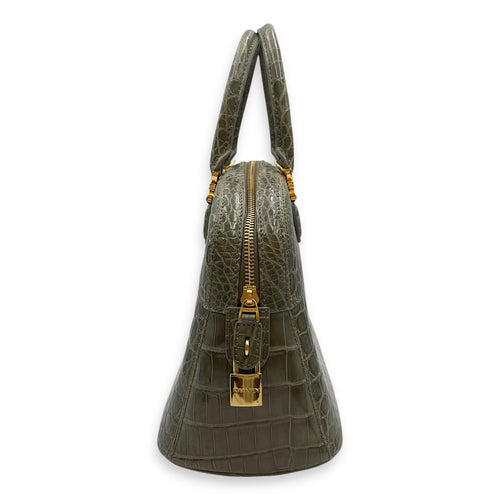 Crocodile 29cm Green Top Handle Bag, Gold hardware