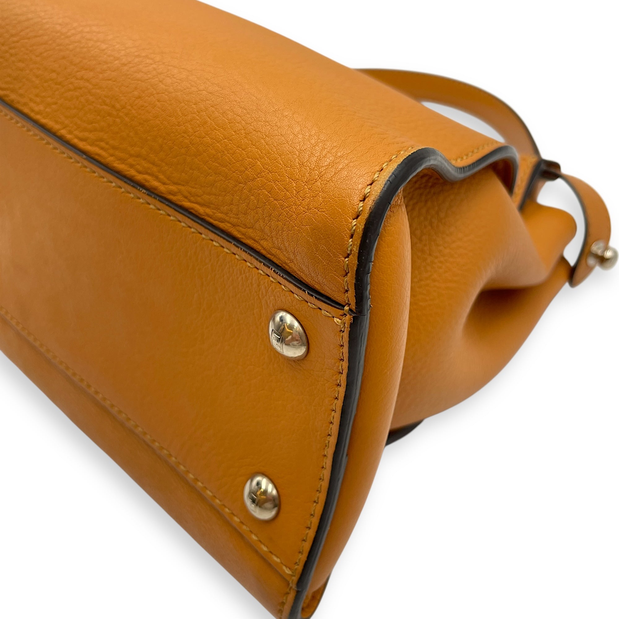 Peekaboo Medium Yellow Shoulder Bag in Calfskin, Silver hardware