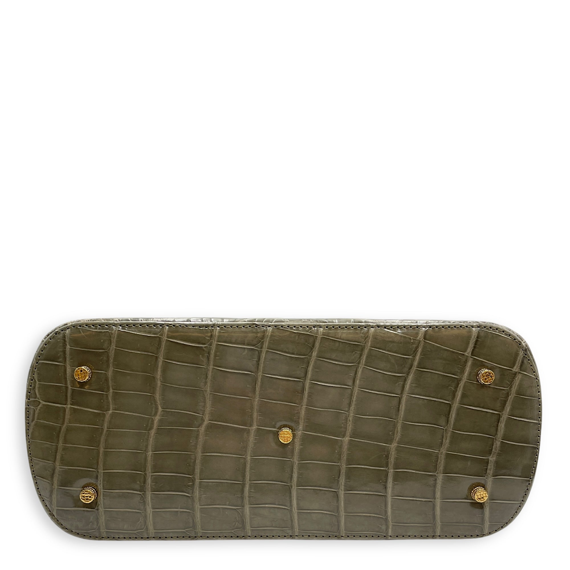 Crocodile 29cm Green Top Handle Bag, Gold hardware